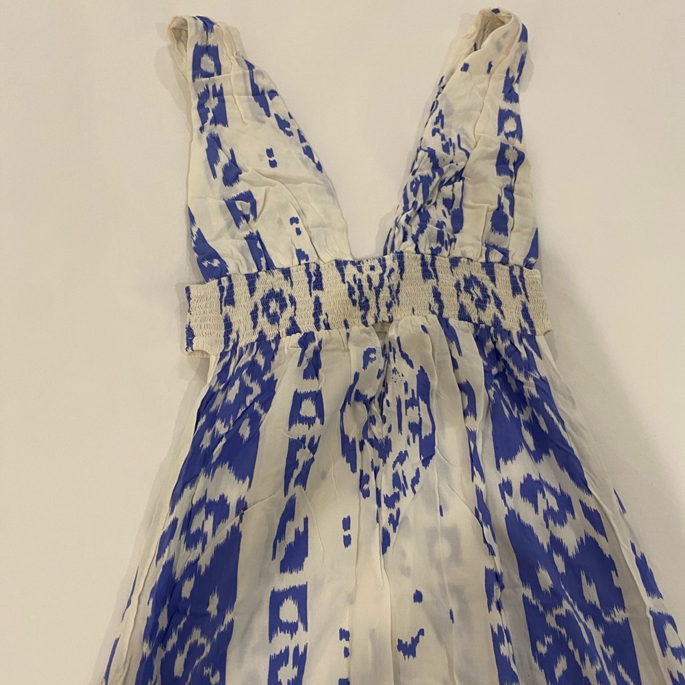 Indah swim blue and white ikat coverup